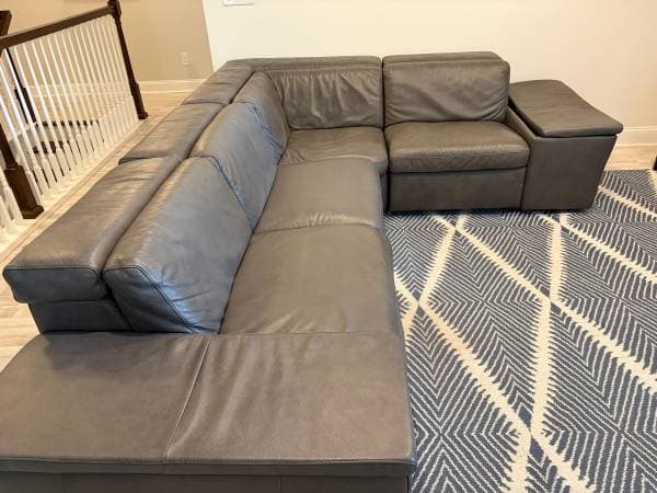 West Elm Leather Sectional w/ 2 Power Recliners Gray